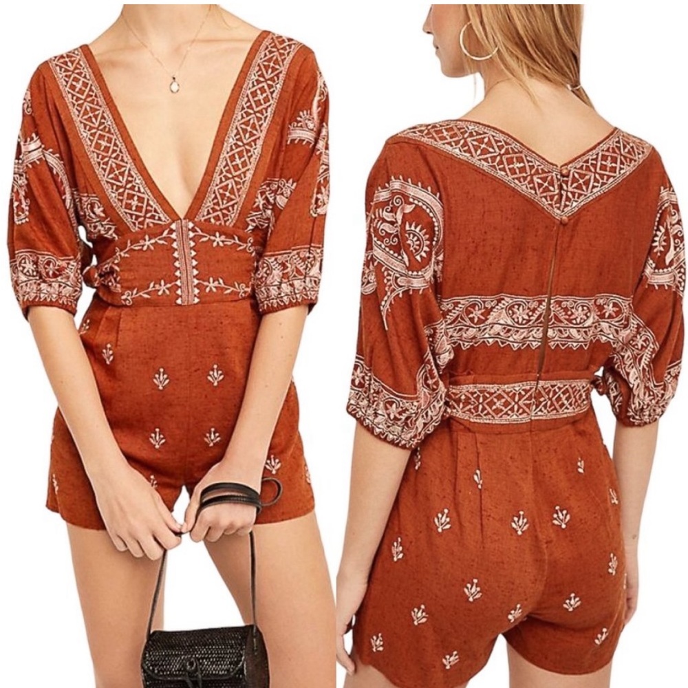 Free People Azalea v neck embroidered romper size s